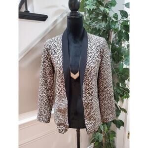 Bar lll Womens Beige Black Leopard Print Long Sleeve Open Front Blazer Jacket S